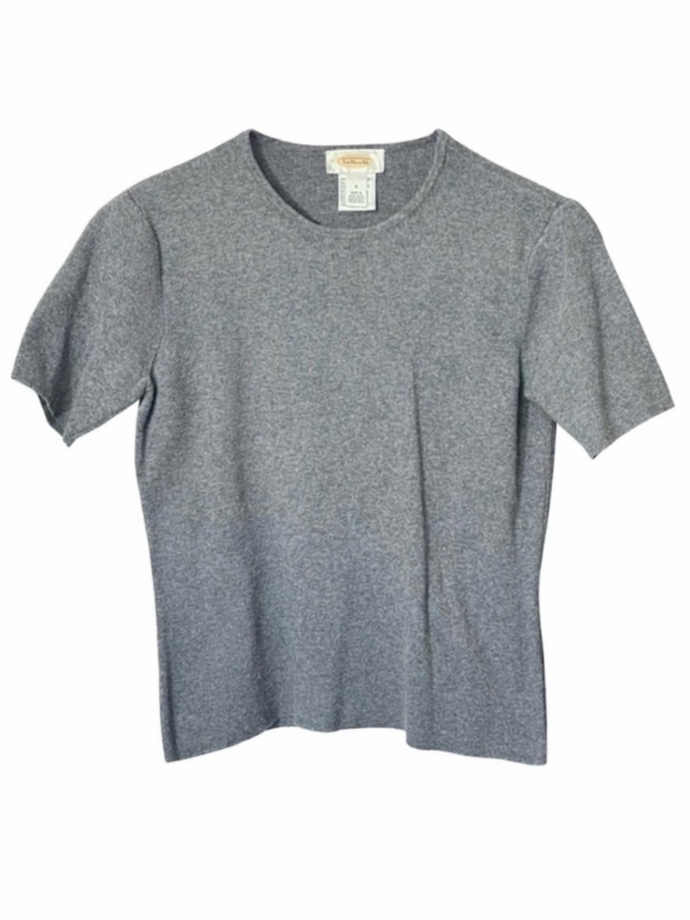 Talbots 100% Cotton Short Sleeve Knit Top Gray Ribbed Crewneck Everyday Basic S